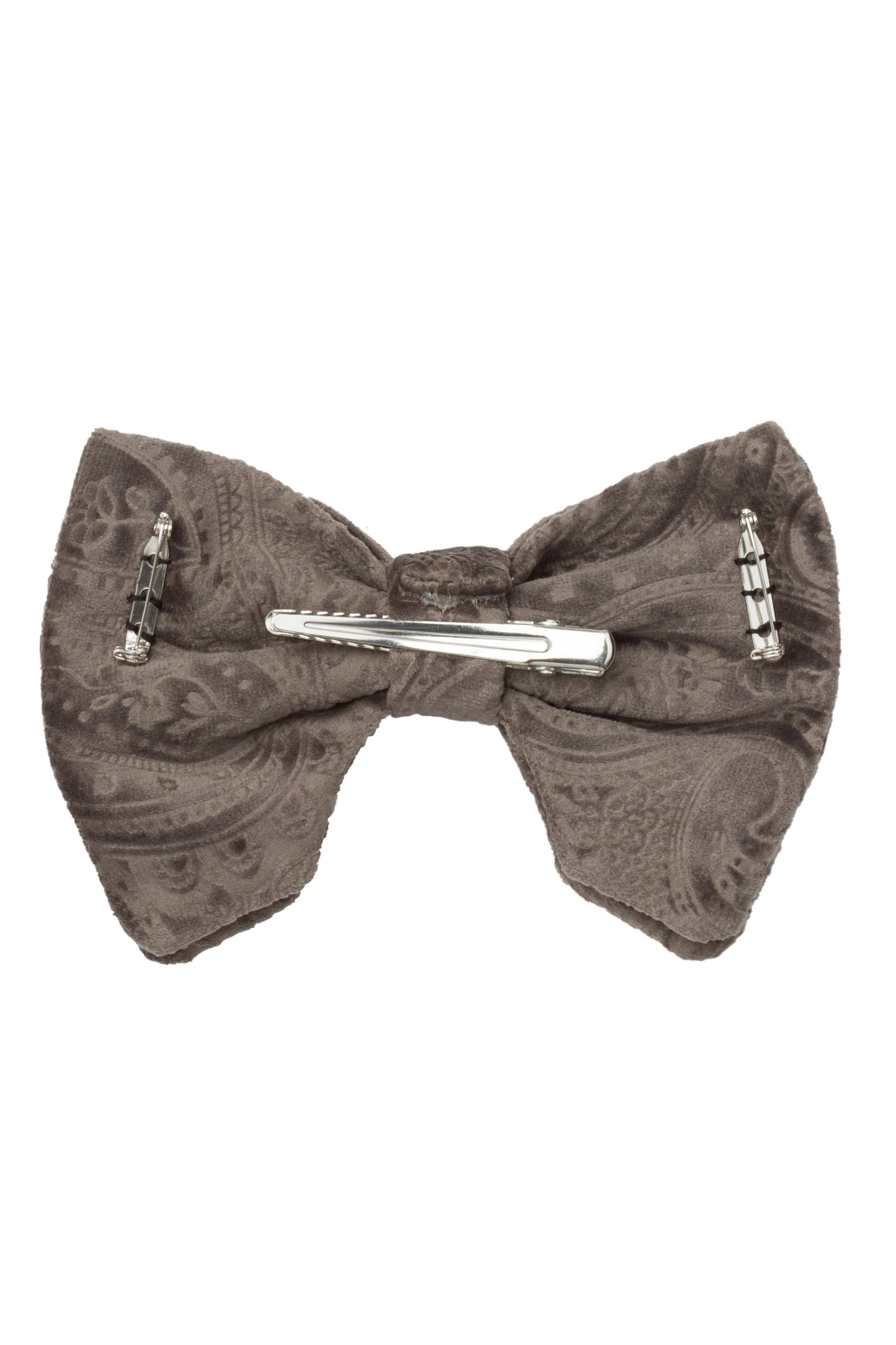 Beauty & The Beast Bowtie/Hair Clip - Smoke Grey Paisely Suede - PROJECT 6, modest fashion