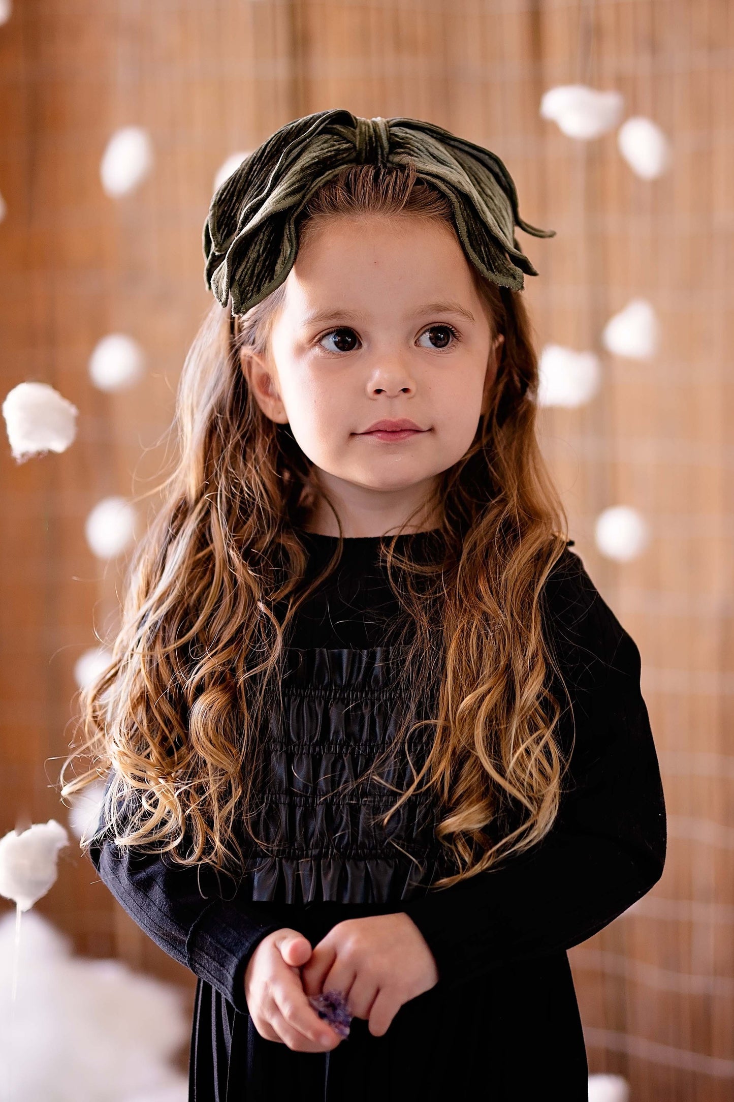 Winter Petals Headband - Olive Velvet