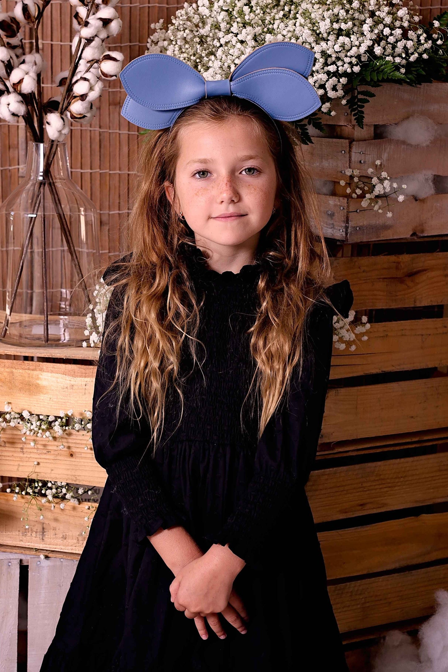 Growing Orchid Headband - Black Smooth Leather