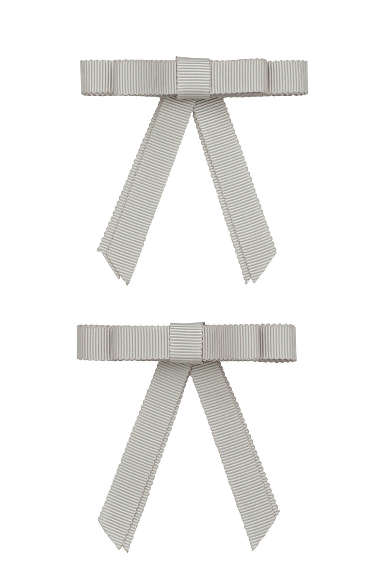 Grosgrain Bow Clip Set (2) - Light Grey