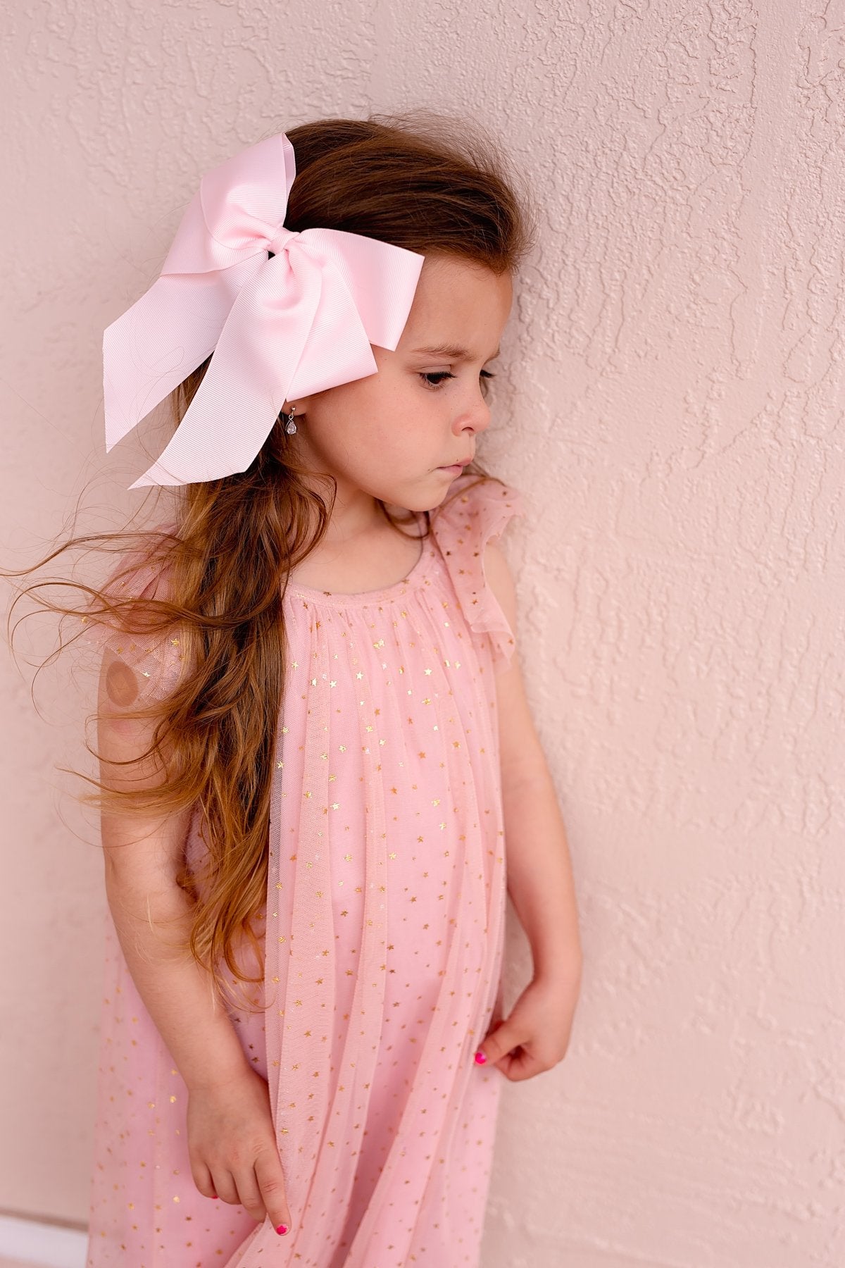 Oversized Bow Pony/Clip - Powder Pink Grosgrain