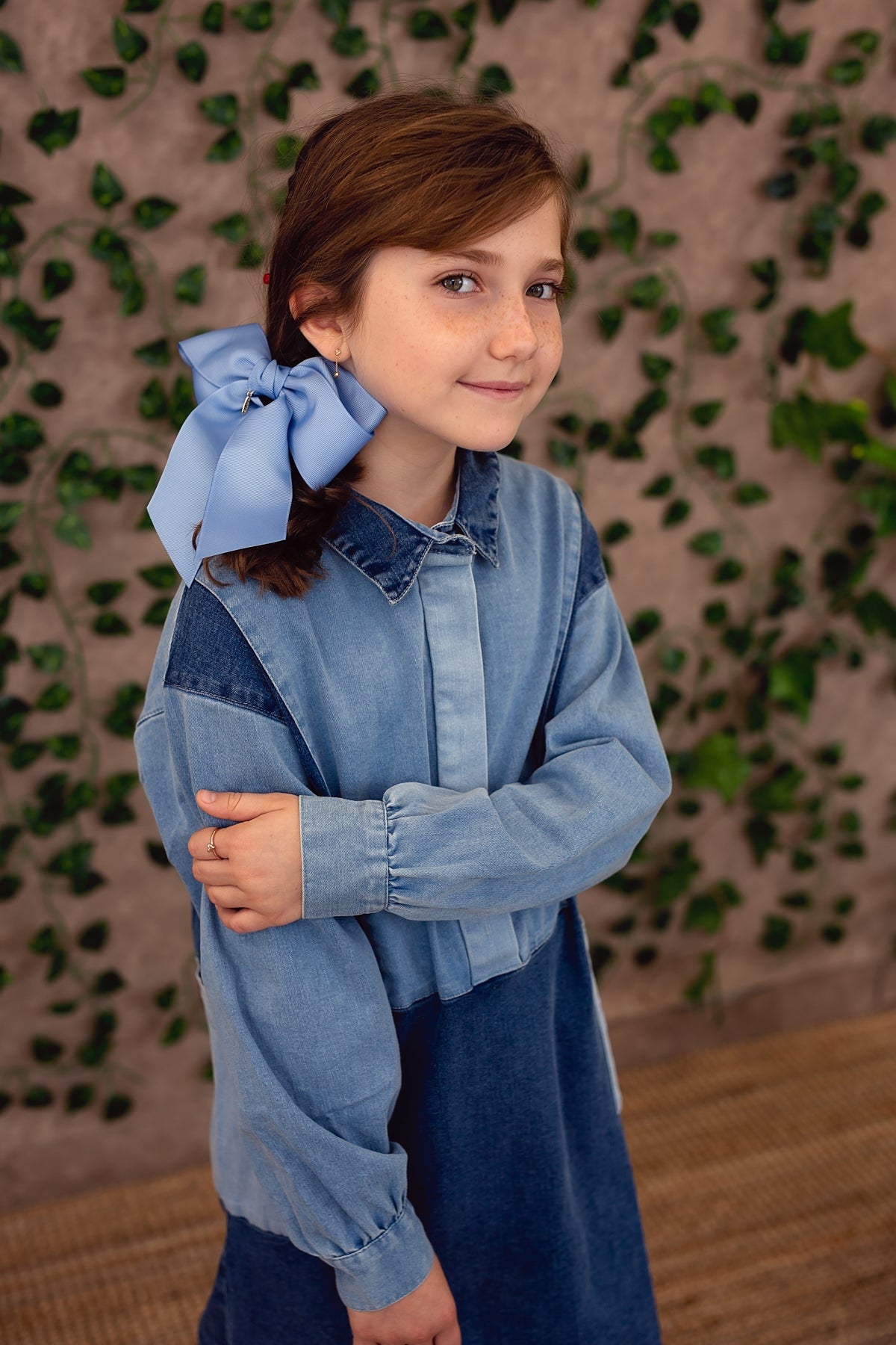 Oversized Bow Pony/Clip - Vanilla Grosgrain