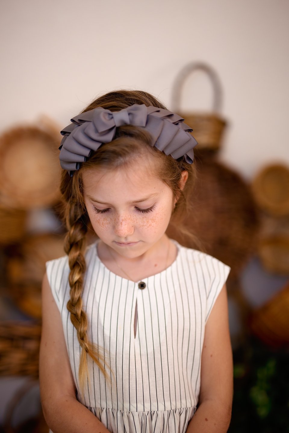 Pleated Ribbon Grosgrain Headband - Shell Grey - PROJECT 6, modest fashion