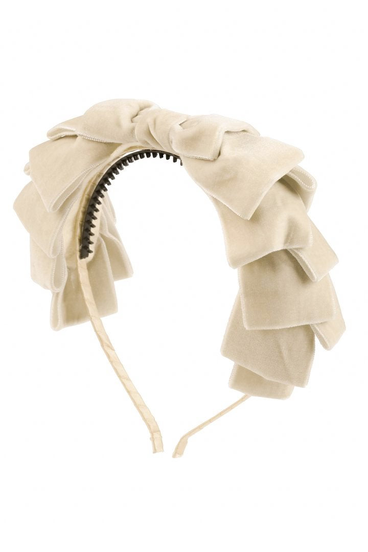 Pleated Ribbon Velvet Headband - Cream - PROJECT 6, modest fashion