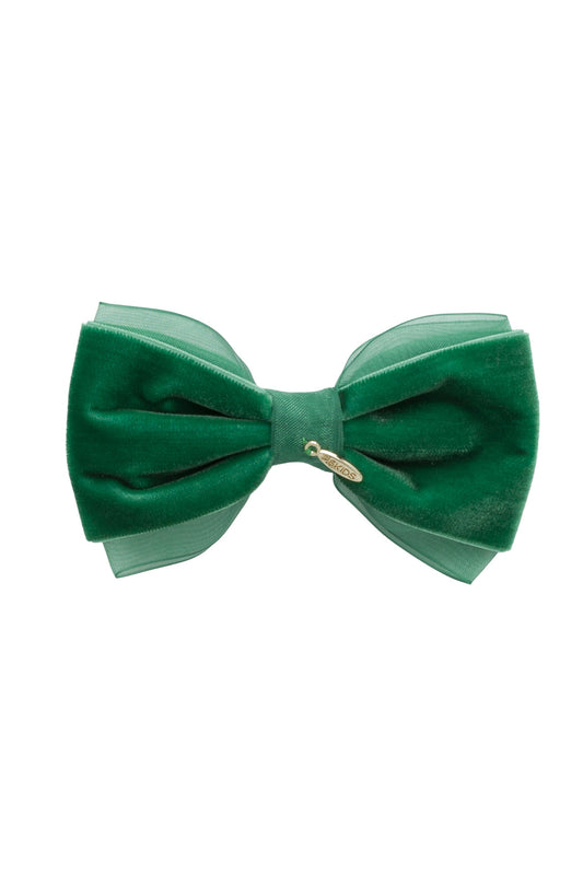 Demi Velvet Bow Clip - Emerald Green