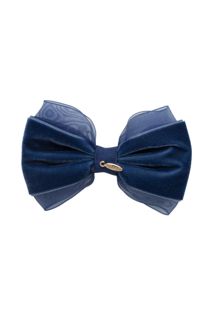 Demi Velvet Bow Clip - Navy