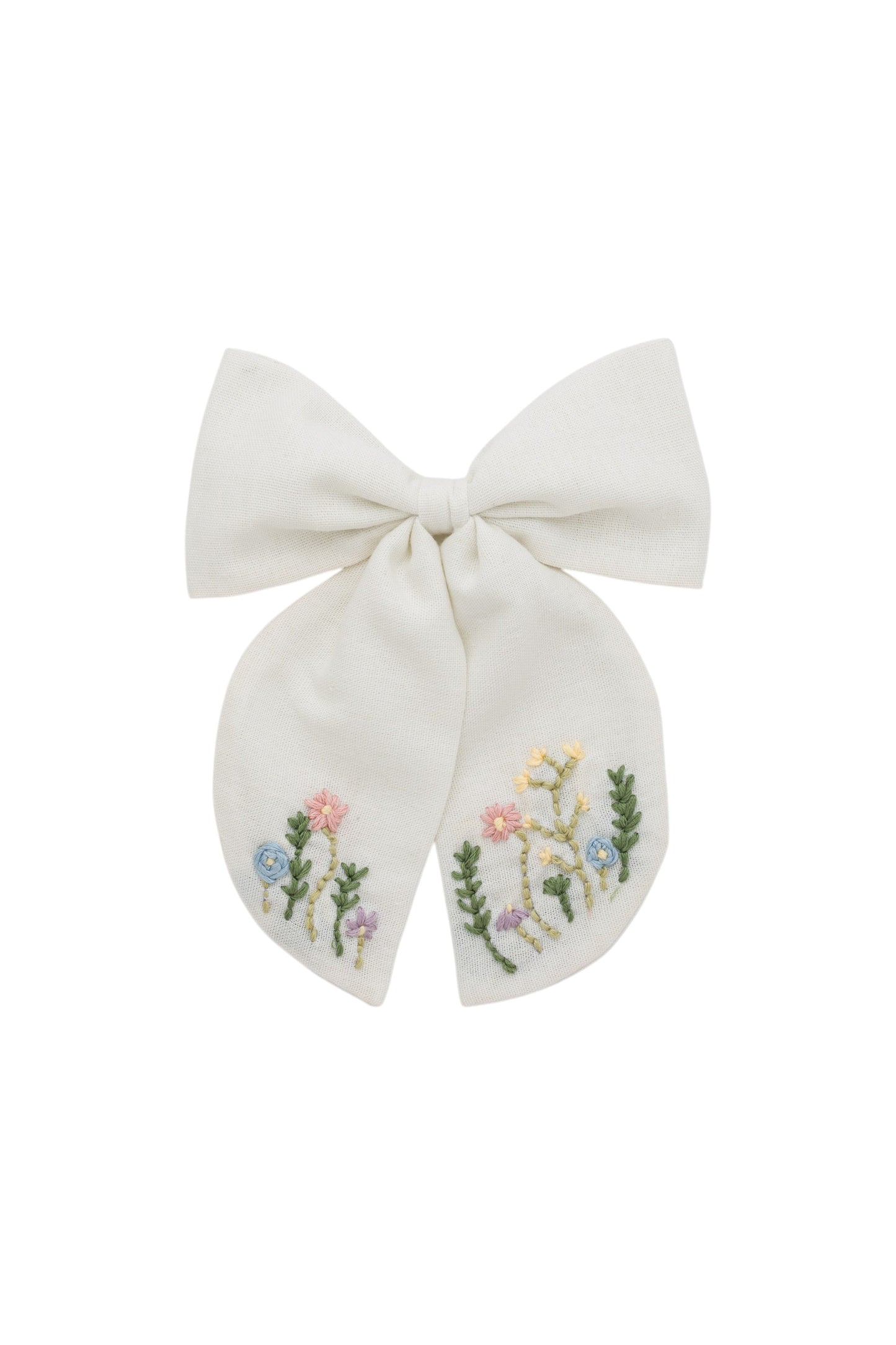 Embroidered Perfect Bow Clip - Dove