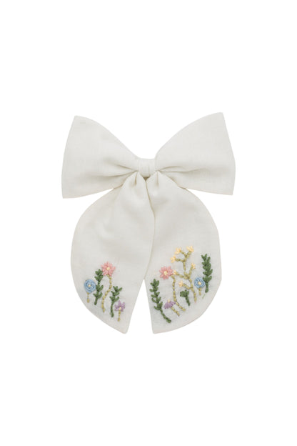 Embroidered Perfect Bow Clip - Dove