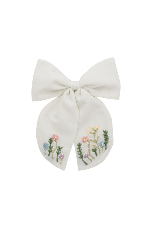 Embroidered Perfect Bow Clip - Dove