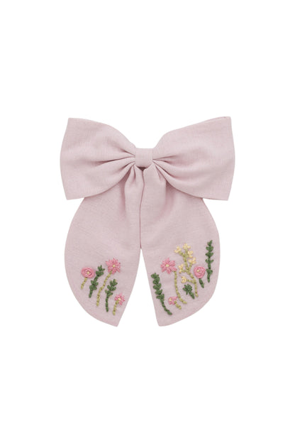 Embroidered Perfect Bow Clip - Light Pink