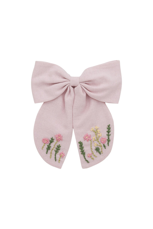 Embroidered Perfect Bow Clip - Light Pink