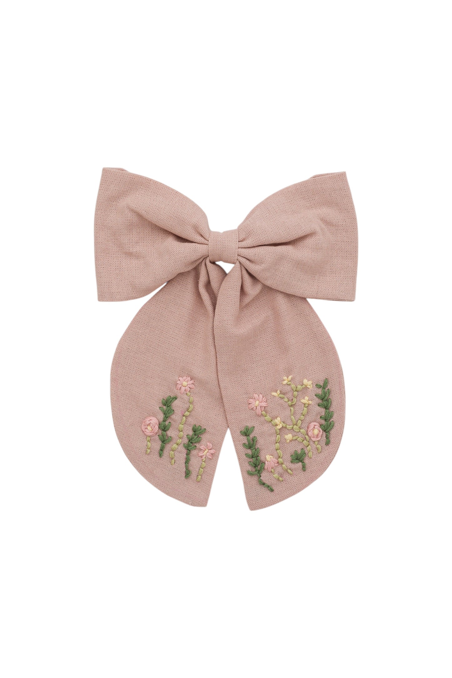 Embroidered Perfect Bow Clip - Vanilla