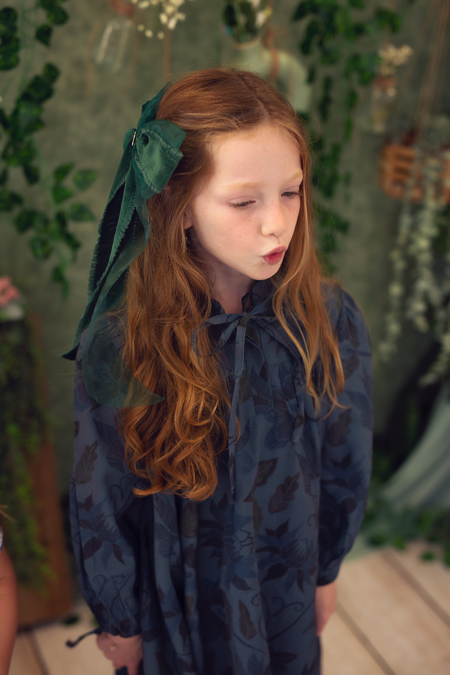 Primrose Princess Long Tail Bow Clip - Spruce Green (Handmade in the USA!)