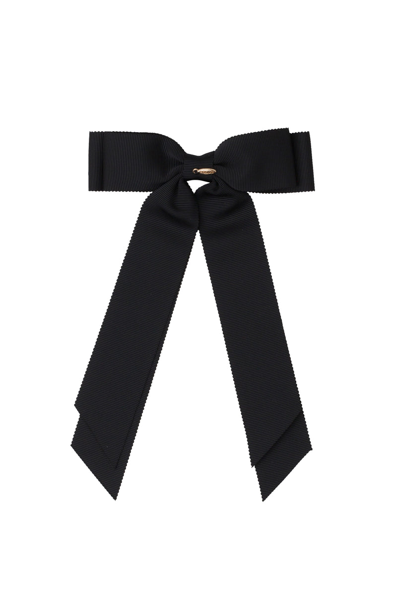 Madeline Petersham Long Tail Bow Clip - Black