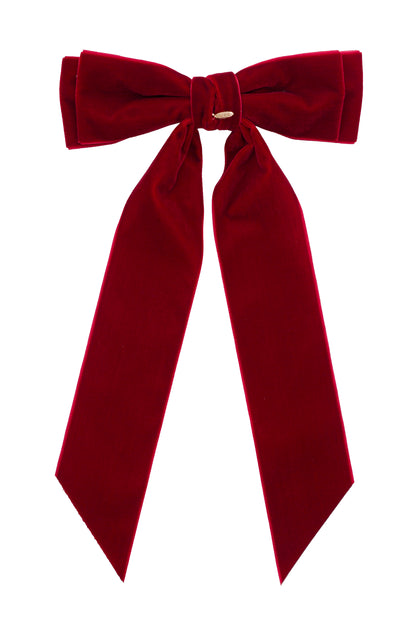 Madeline Velvet Long Tail Bow Clip - Dark Red (Handmade in the USA!)