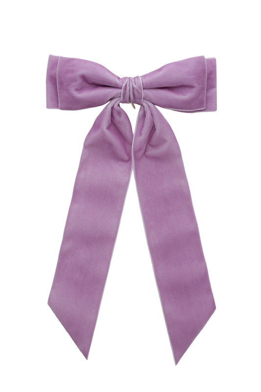 Madeline Velvet Long Tail Bow Clip - Lilac Fresco *NEW COLOR*