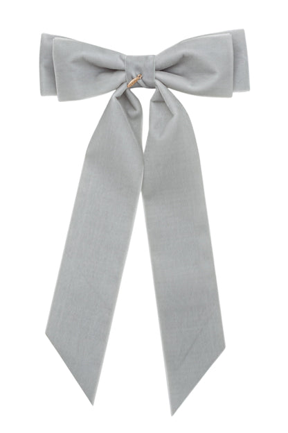 Madeline Velvet Long Tail Bow Clip - Light Grey (Handmade in the USA!)