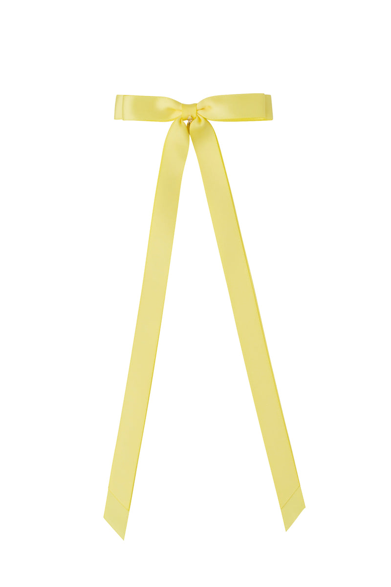 Matilda Satin Long Tail Bow Clip - Lemon Yellow