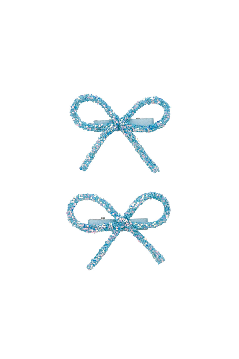 Mini Glitter Bows Clip Set of 2 - Blue