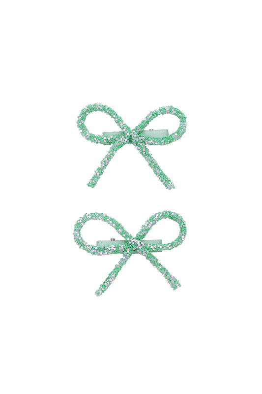 Mini Glitter Bows Clip Set of 2 - Light Turquoise