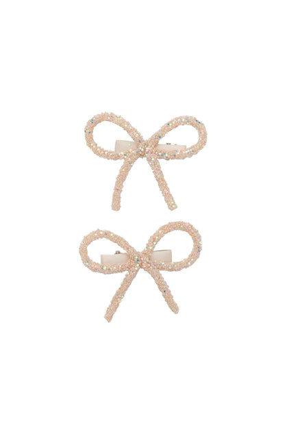Mini Glitter Bows Clip Set of 2 - Cream