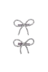 Mini Glitter Bows Clip Set of 2 - Silver