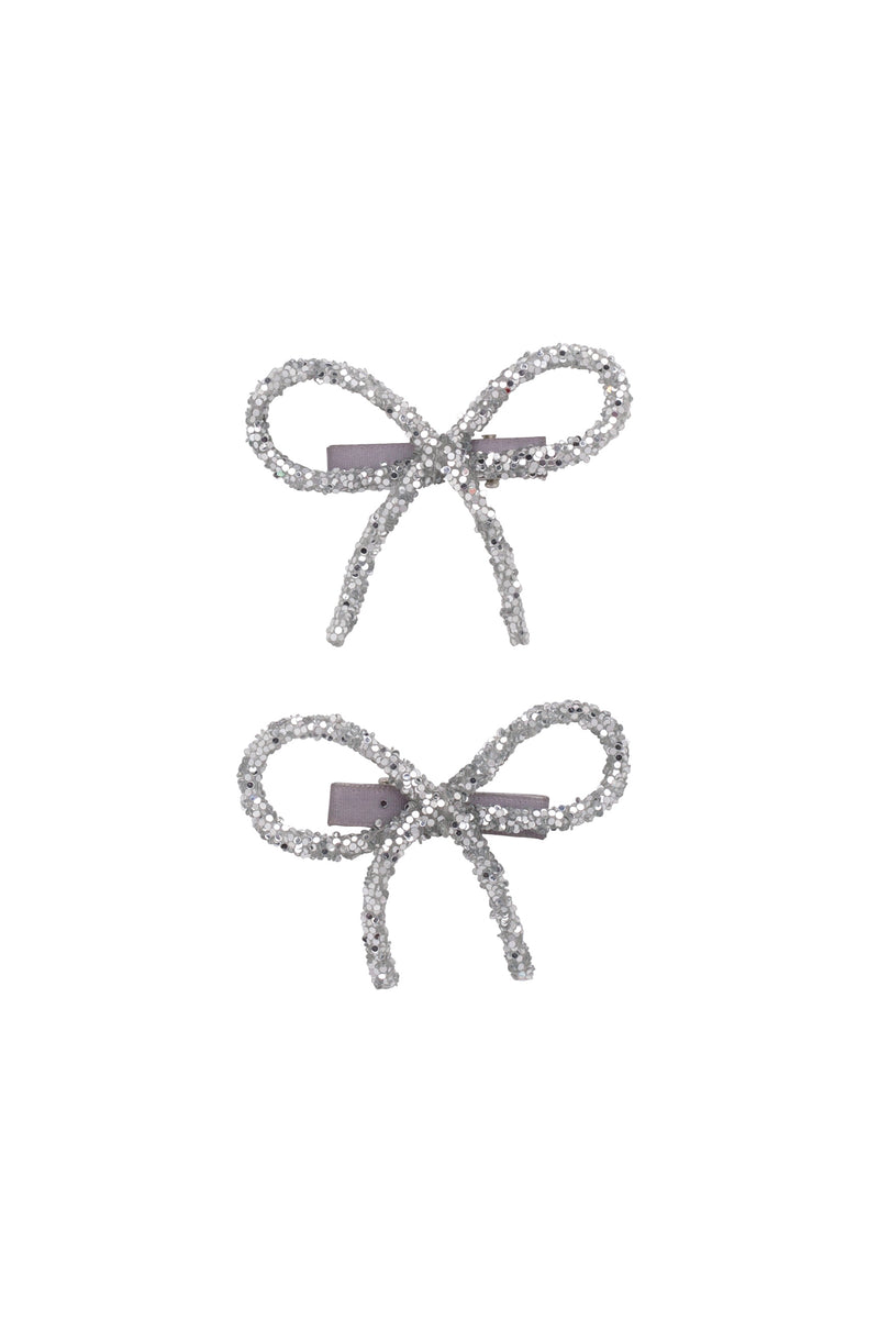 Mini Glitter Bows Clip Set of 2 - Silver