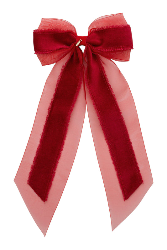 Primrose Princess Long Tail Bow Clip - Red (Handmade in the USA!)
