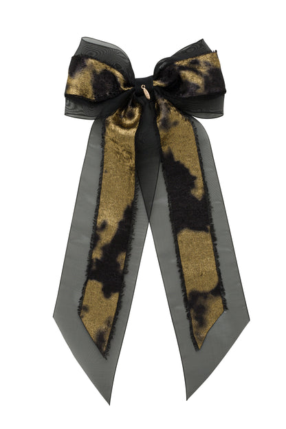 Primrose Princess Long Tail Bow Clip - Black/Gold