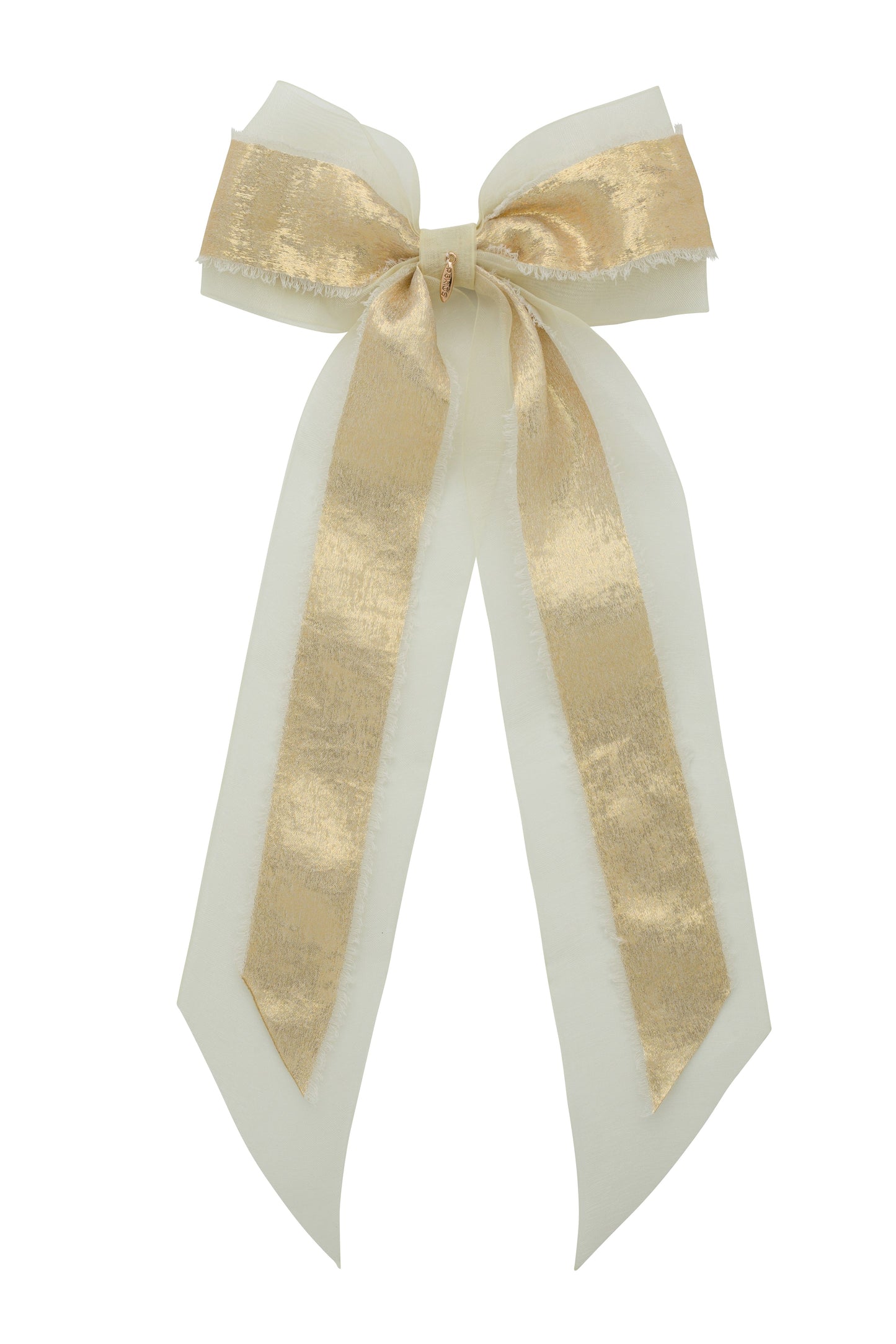 Primrose Princess Long Tail Bow Clip - Ivory/Gold
