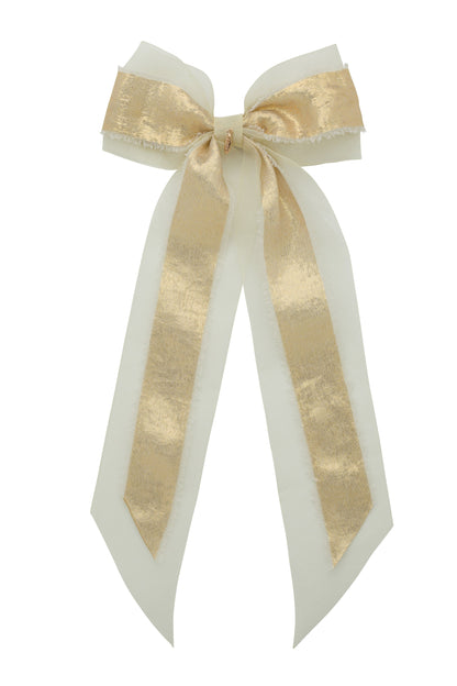 Primrose Princess Long Tail Bow Clip - Ivory/Gold