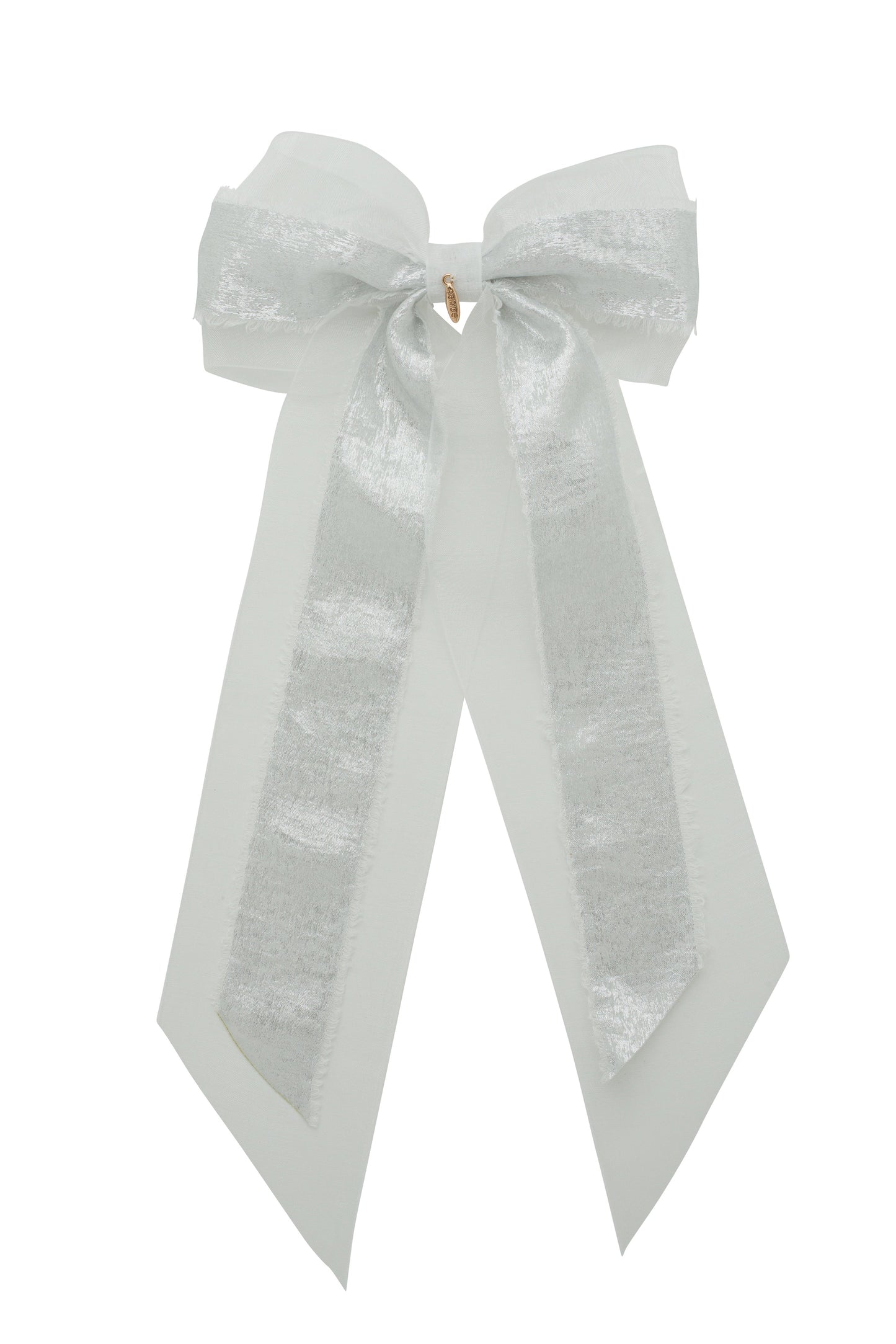 Primrose Princess Long Tail Bow Clip - White/Silver