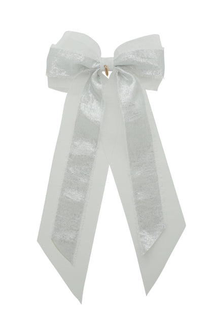 Primrose Princess Long Tail Bow Clip - White/Silver