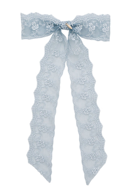 Princess Lace Long Bow Clip - Dusty Blue *NEW COLOR*
