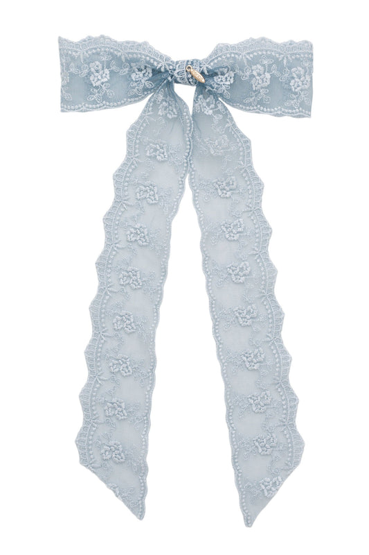 Princess Lace Long Bow Clip - Dusty Blue *NEW COLOR*