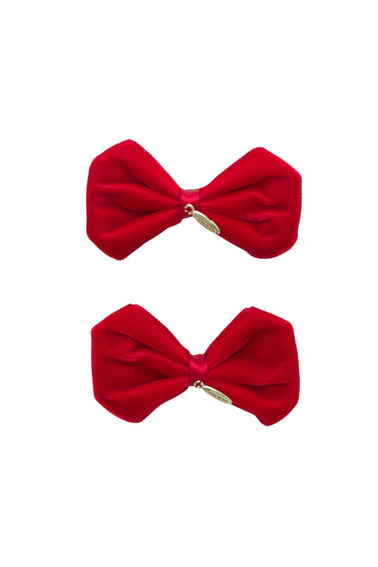 Tendu Velvet Bow Clip Set - Red