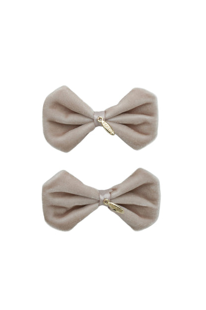 Tendu Velvet Bow Clip Set - Taupe