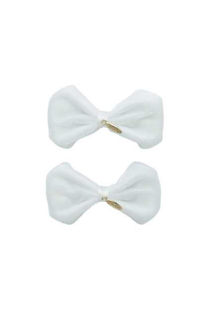 Tendu Velvet Bow Clip Set - White