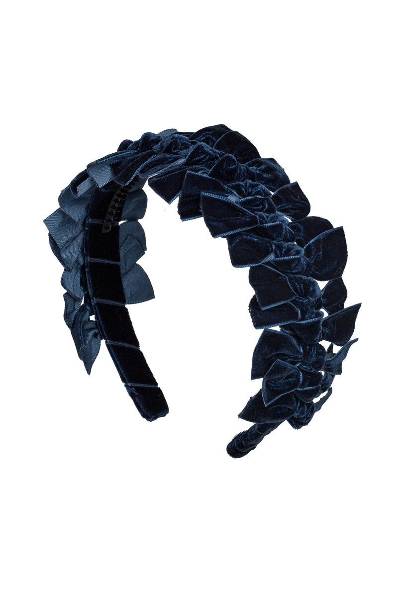 Velvet Ties Ribbon Headband - Navy