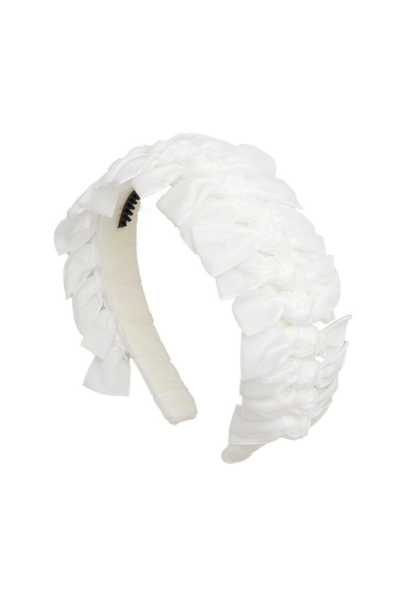 Velvet Ties Ribbon Headband - White