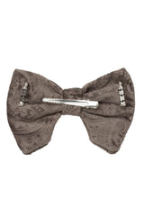 Beauty & The Beast Bowtie/Hair Clip - Smoke Grey Paisely Suede - PROJECT 6, modest fashion