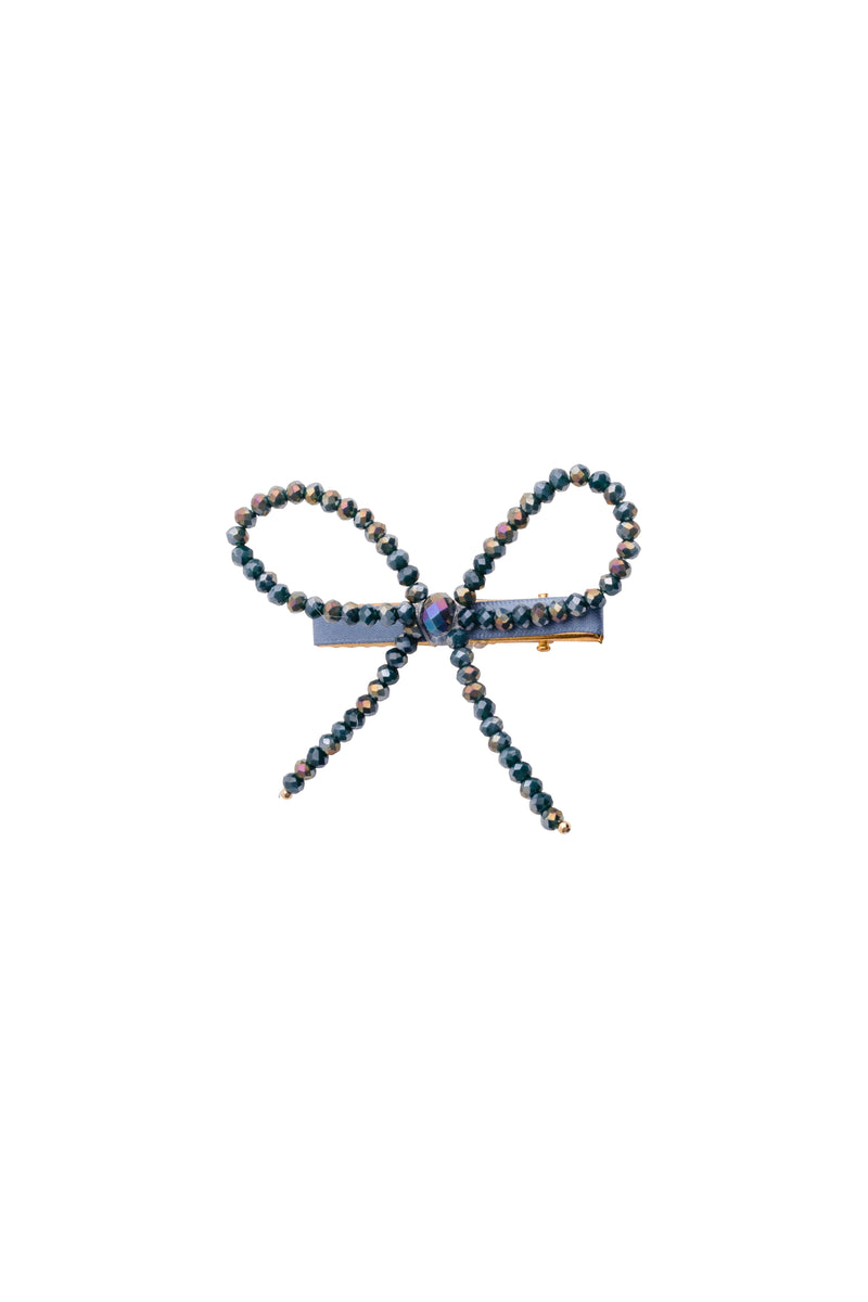 Glass Bow Clip - Navy Shimmer