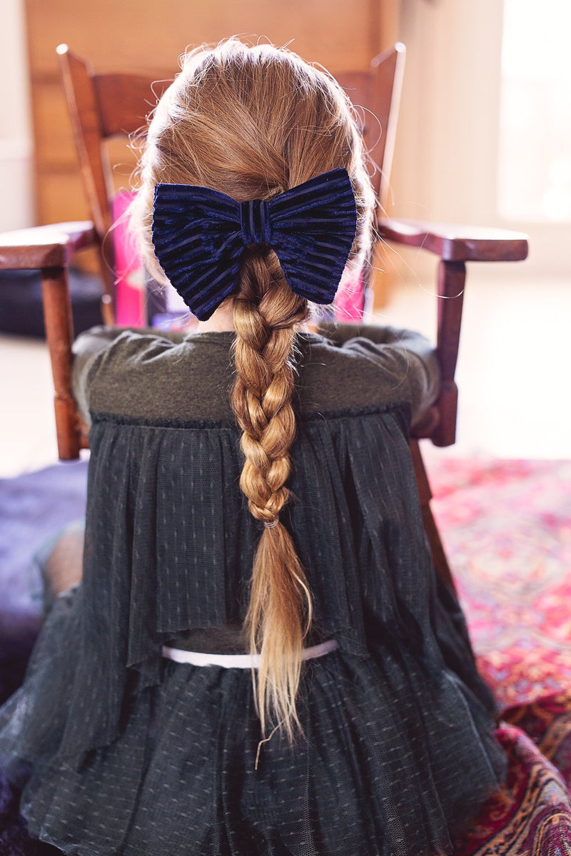 Beauty & The Beast Bowtie/Hair Clip - Silver Velvet Stripe - PROJECT 6, modest fashion