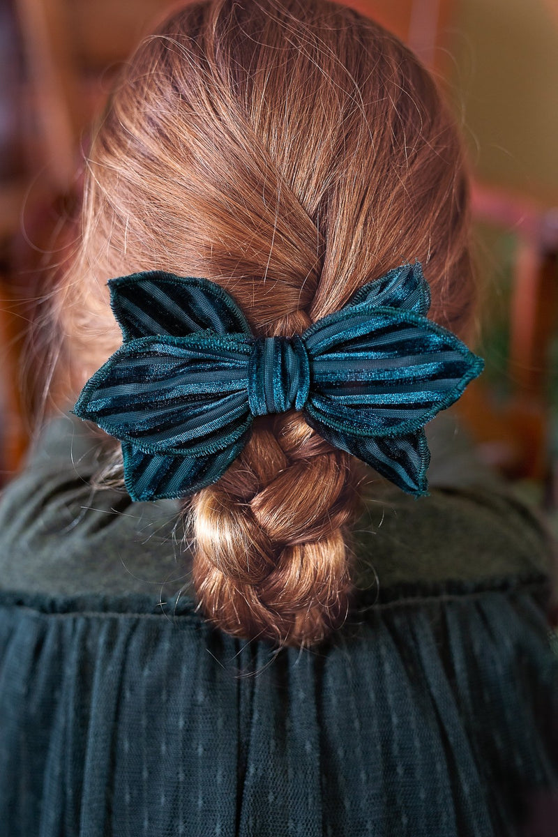 Growing Orchid Clip - Hunter Green Velvet Stripe - PROJECT 6, modest fashion