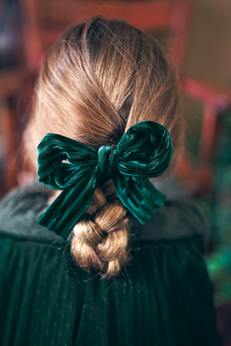 Party Bow Clip - Hunter Green Velvet Stripe - PROJECT 6, modest fashion