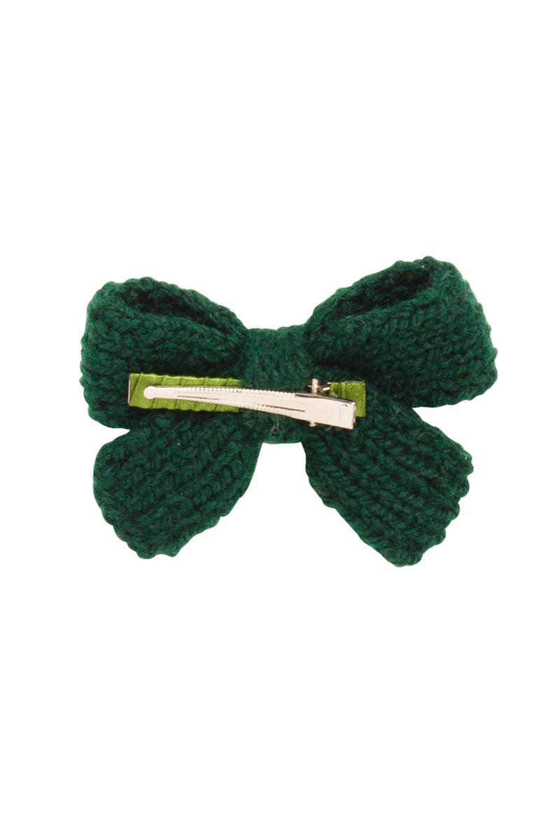 Knitted Sweet Bow Clip - Hunter Green