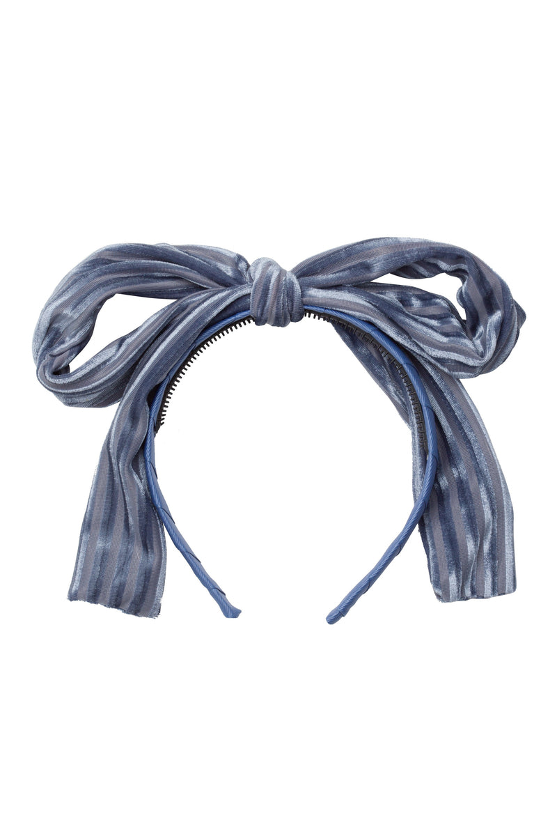 Party Bow Headband - Blue Velvet Stripe - PROJECT 6, modest fashion