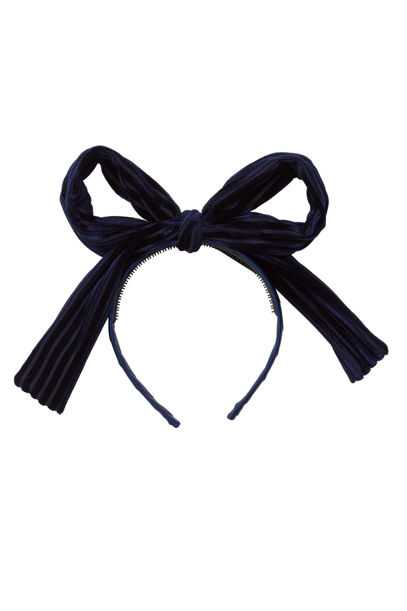 Party Bow Headband - Navy Velvet Stripe - PROJECT 6, modest fashion