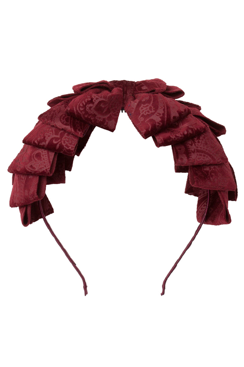 Pleated Ribbon Headband - Burgundy Paisley Suede - PROJECT 6, modest fashion