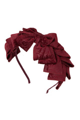 Pleated Ribbon Headband - Burgundy Paisley Suede - PROJECT 6, modest fashion